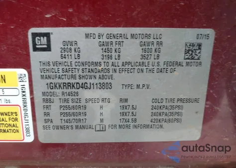 2016 GMC Acadia Slt-1 z USA, uszkodzony, nr VIN 1GKKRRKD4GJ113803